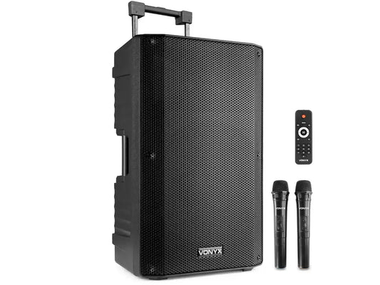 Vonyx VSA700 ABS 15 tragbarer Lautsprecher mit Bluetooth und 2x drahtlosem Mikrofon - 1000W